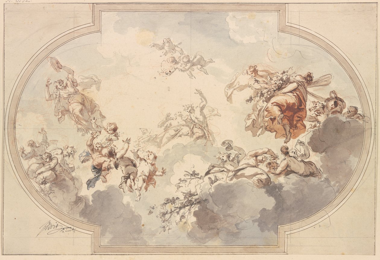 Many Genii and Bacchantes Floating in Clouds by Jacob de Wit