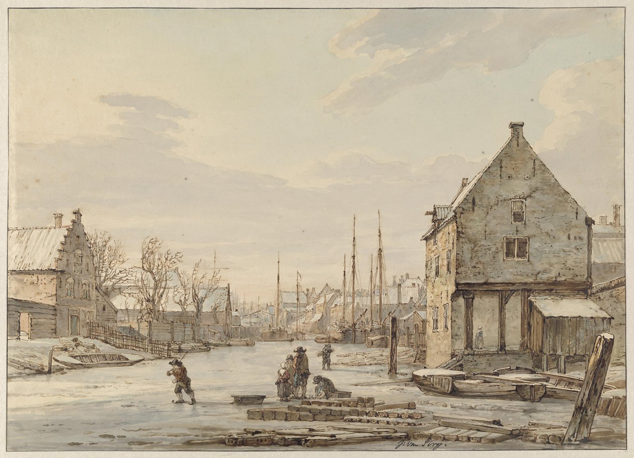 View by the City Wall at Dordrecht in Winter by Jacob van Strij