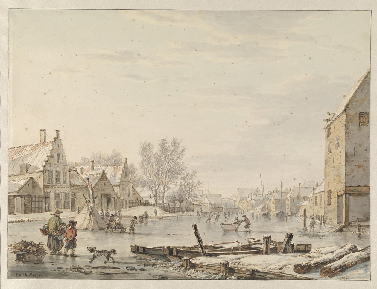 View of the City Wall at Dordrecht in Winter by Jacob van Strij