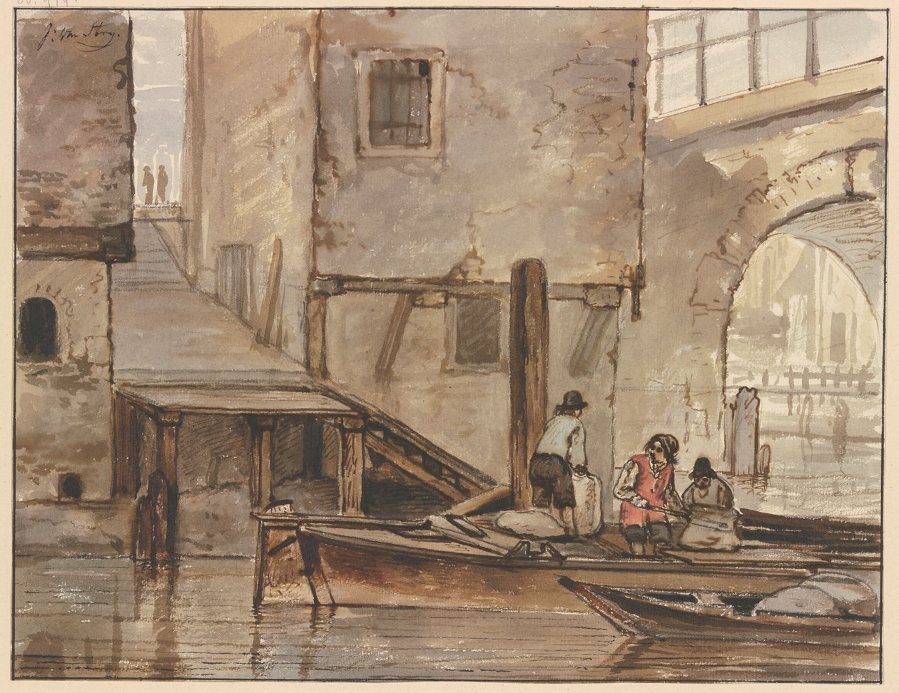 Canal with Two Rowboats by Jacob van Strij