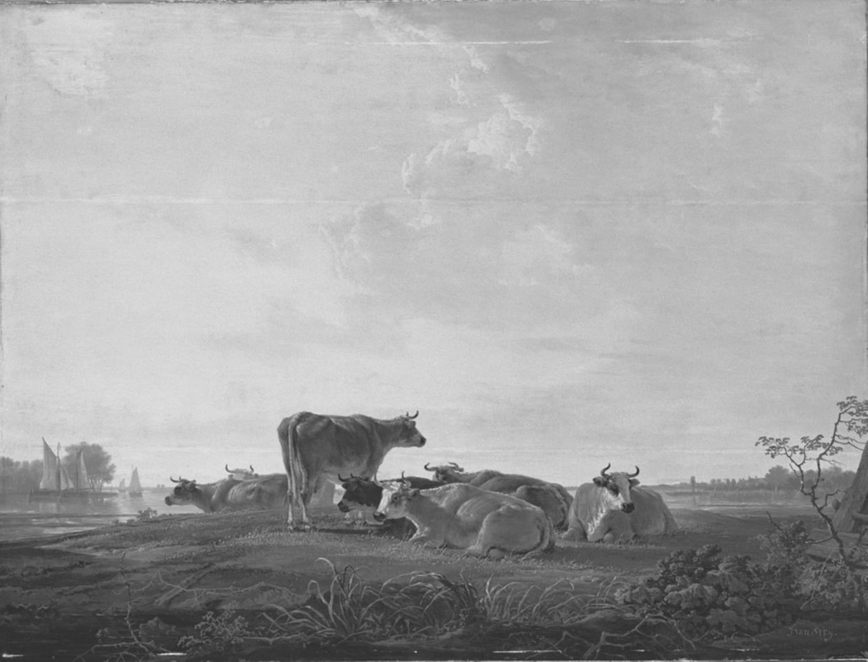 Resting Cattle on the Shore by Jacob van Strij
