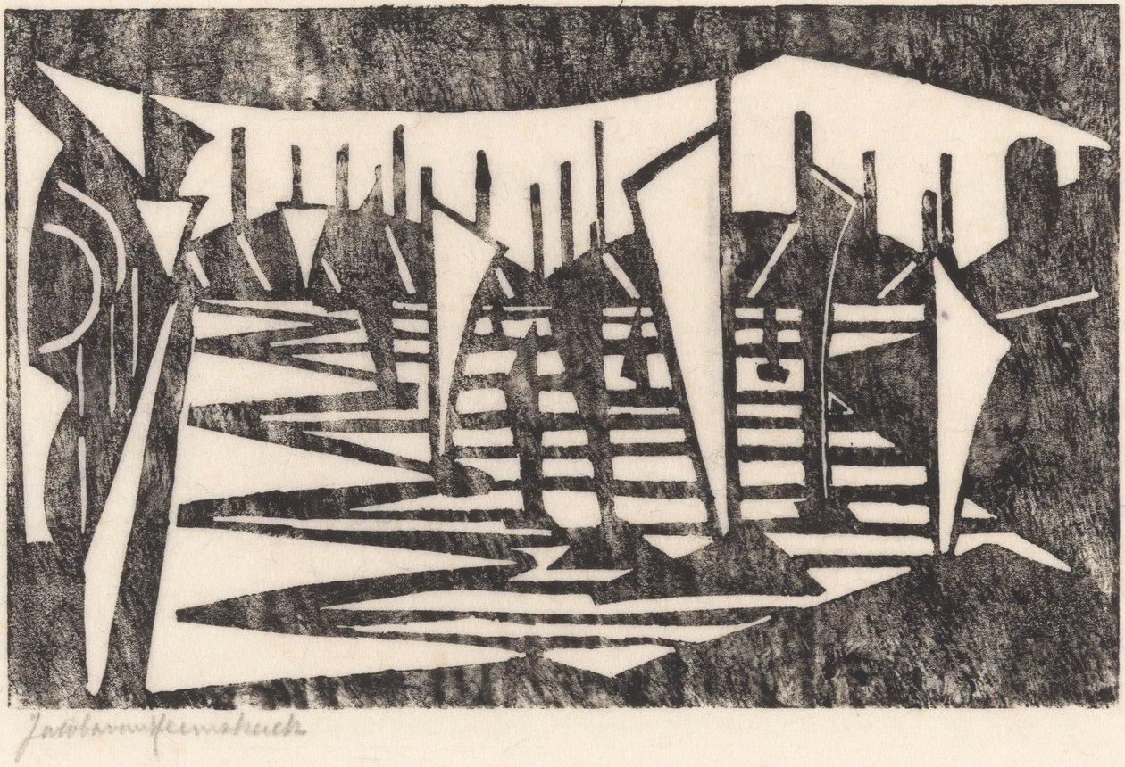 Composition (Boats in a Harbor) by Jacoba van Heemskerck (signed by artist)