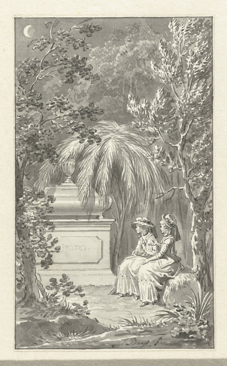 Two Ladies Sitting by a Tomb by Jacobus Buys