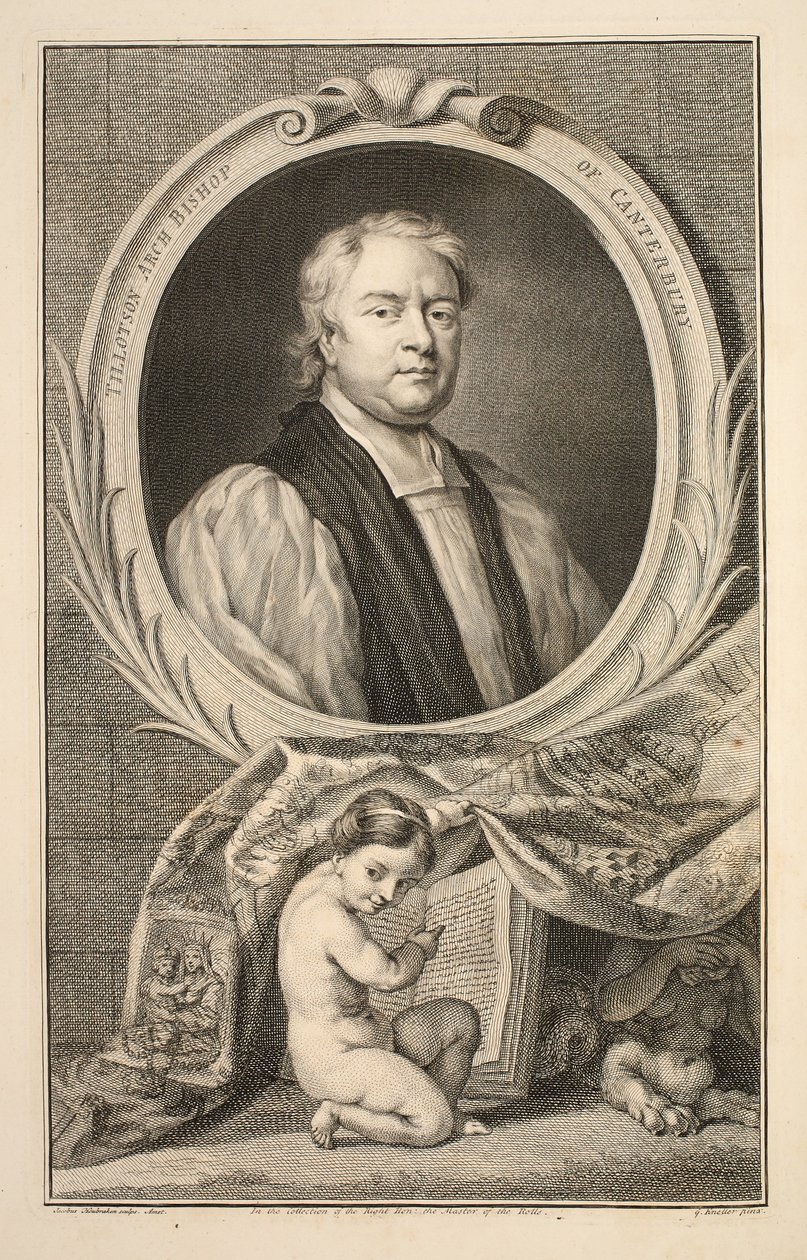 Portrait of Tillotson, Archbishop of Canterbury, illustration from 