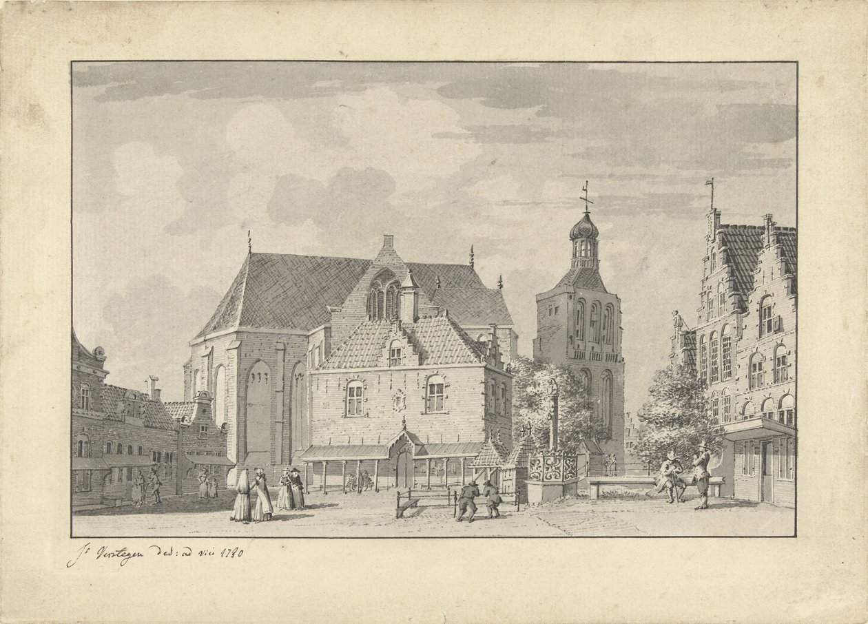 The Church, Weigh House and Fish Market in Workum by Jacobus Versteegen