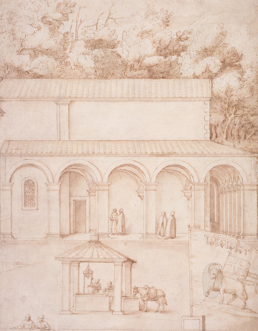 View of the Monastery of La Verna, The Courtyard and The Well, c.1607-12 by Jacopo Ligozzi