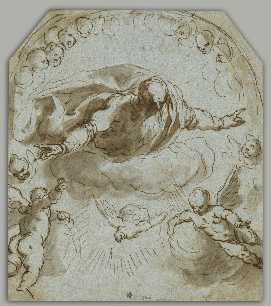 God the Father with the Dove, Two Putti and a Nimbus of Cherubim by Jacopo Negretti
