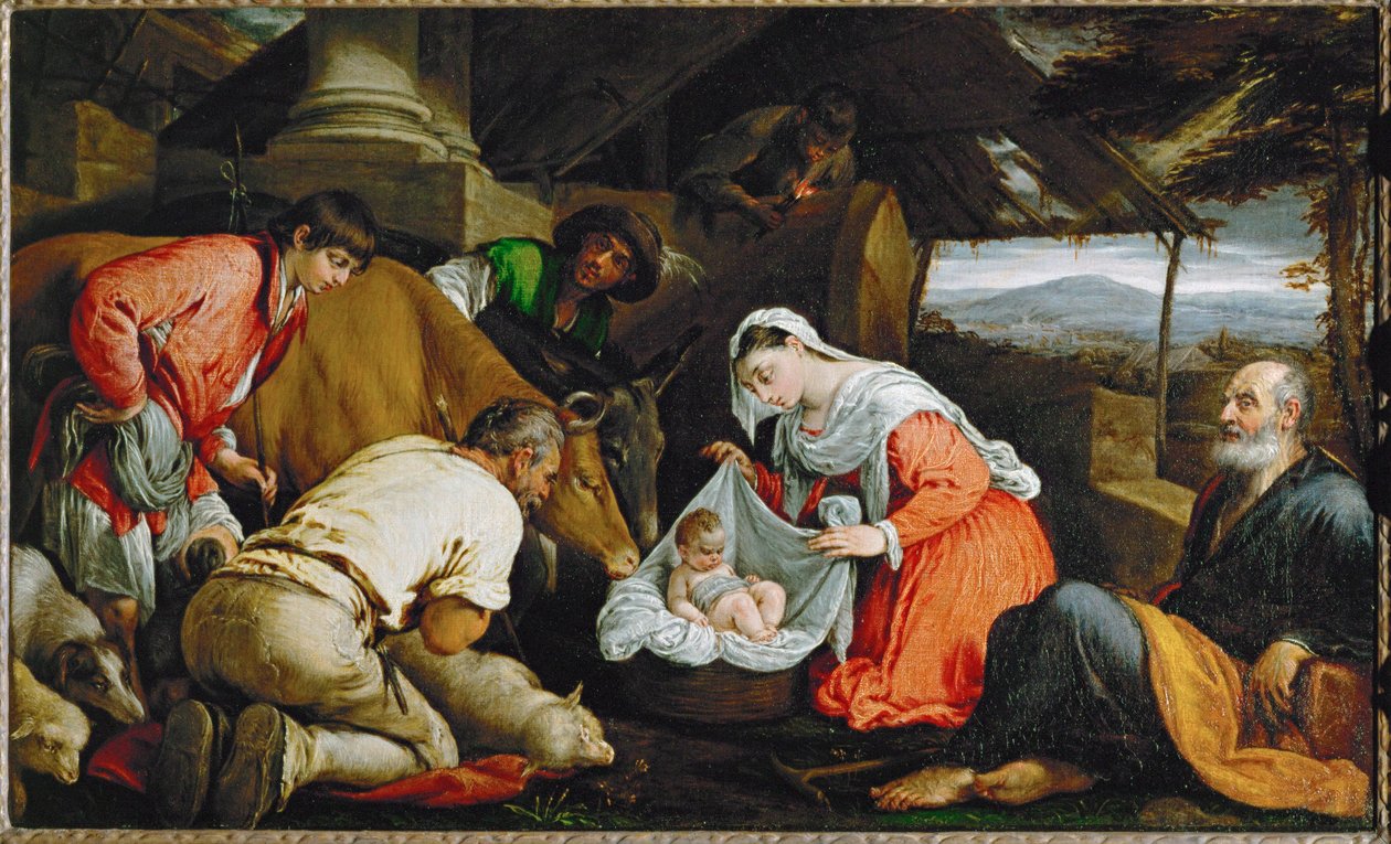 The Adoration of the Shepherds by Jacopo (1510-92) Bassano