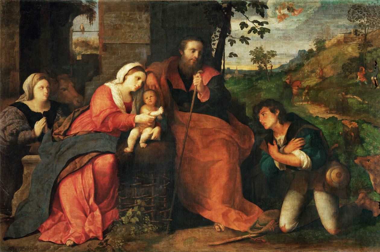 The Adoration of the Shepherds with Female Donor by Jacopo (c.1480-1528) Palma