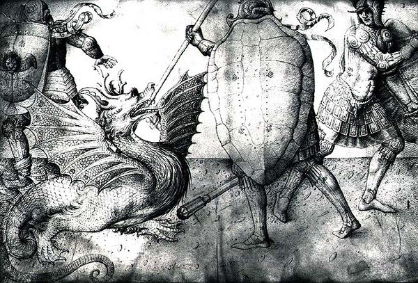 Warriors Fighting a Dragon by Jacopo Bellini