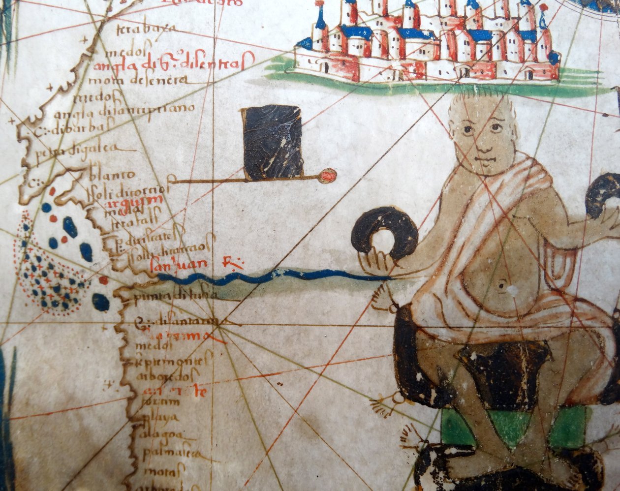 Detail showing an African ruler from a Renaissance map of Europe, Jacopo Russo (after) 1528 by Jacopo Russo