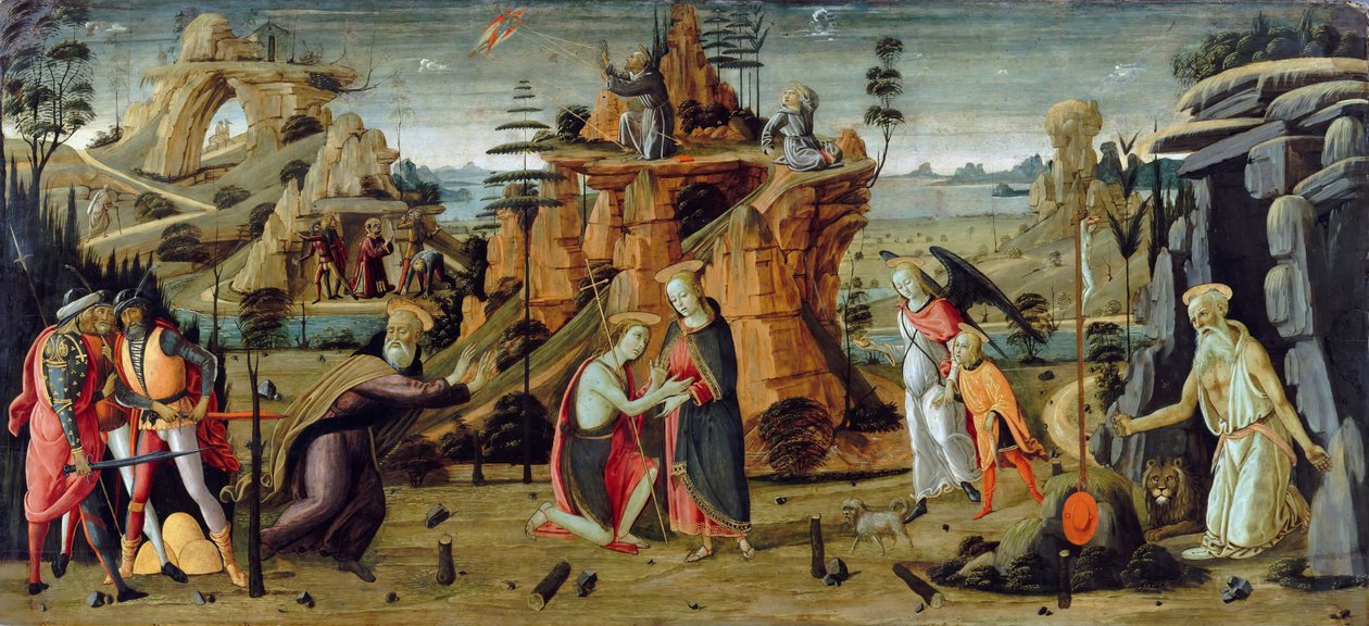 Landscape with Biblical Scenes and Legends of the Saints by Jacopo del Sellaio