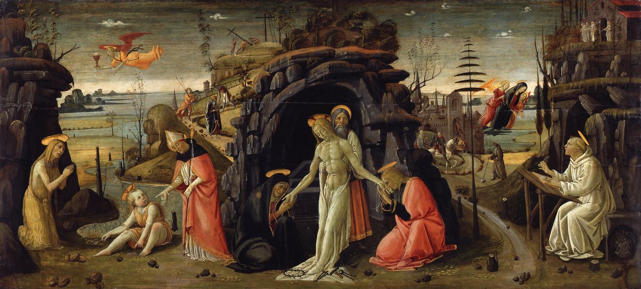Landscape with Biblical Scenes and Scenes from Legends of Saints by Jacopo del Sellaio