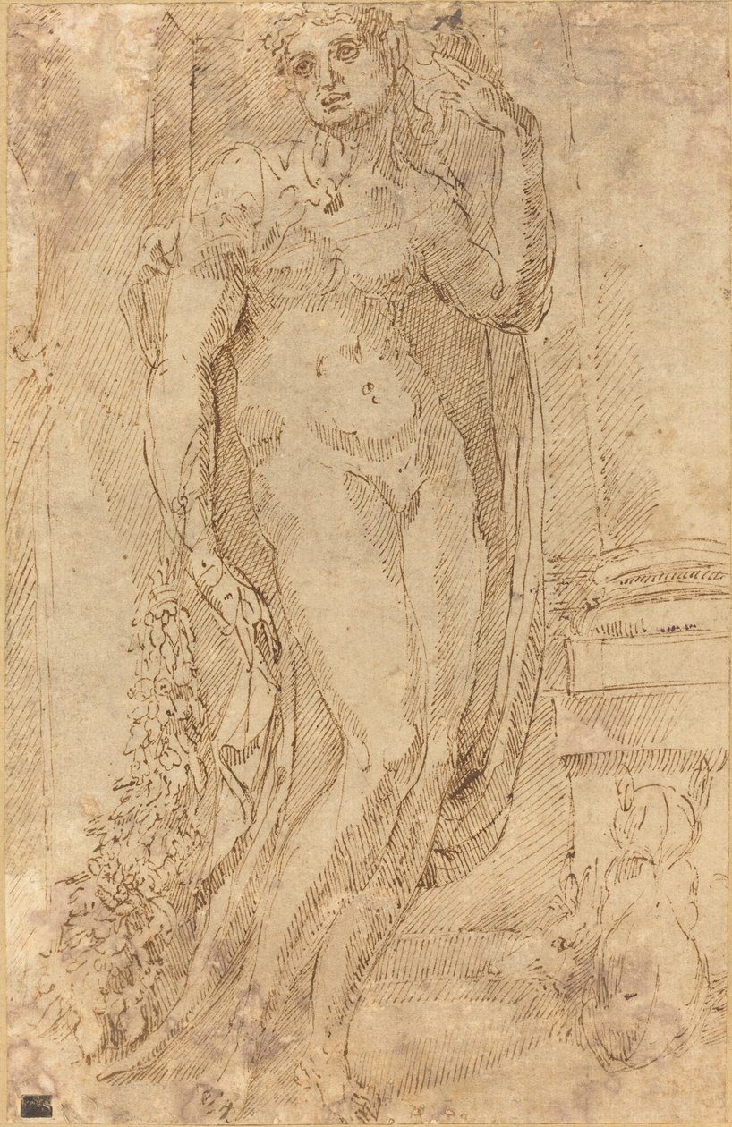 Allegorical Figure with a Cat and a Pig by Jacopo di Giovanni