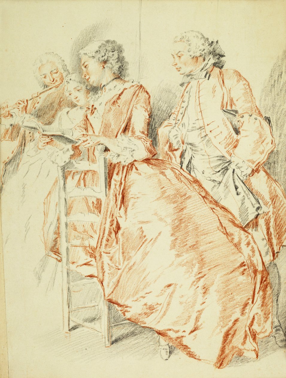 A Music Party: a Flautist and Two Ladies Holding a Songbook, a Gentleman Behind by Jacqes Andre Portail