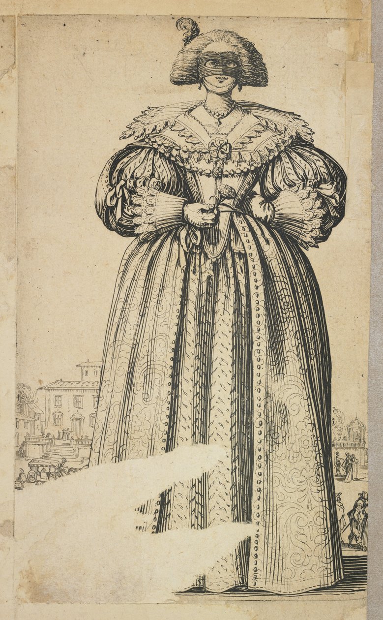 Masked Noble Woman, from La Noblesse de Lorraine (verso), c.1620-23 by Jacques Callot