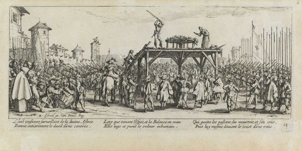 The Torture of the Wheel (Les miseres et les mal-heures de la guerre, pl. 14) by Jacques Callot