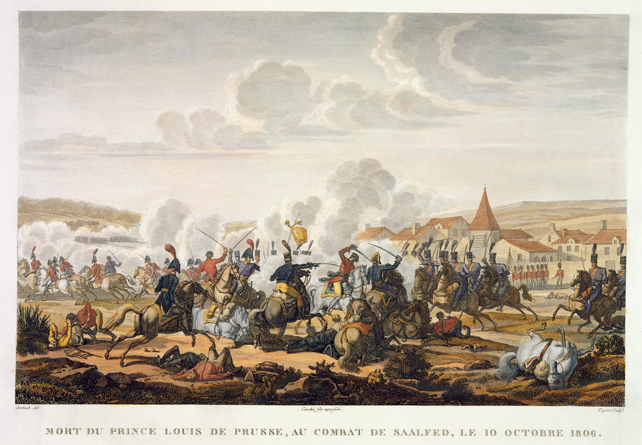 The Death of Prince Ludwig of Prussia at the Battle of Saalfed, 10 October 1806, engraved by Louis Francois Couche by Jacques Francois Joseph Swebach