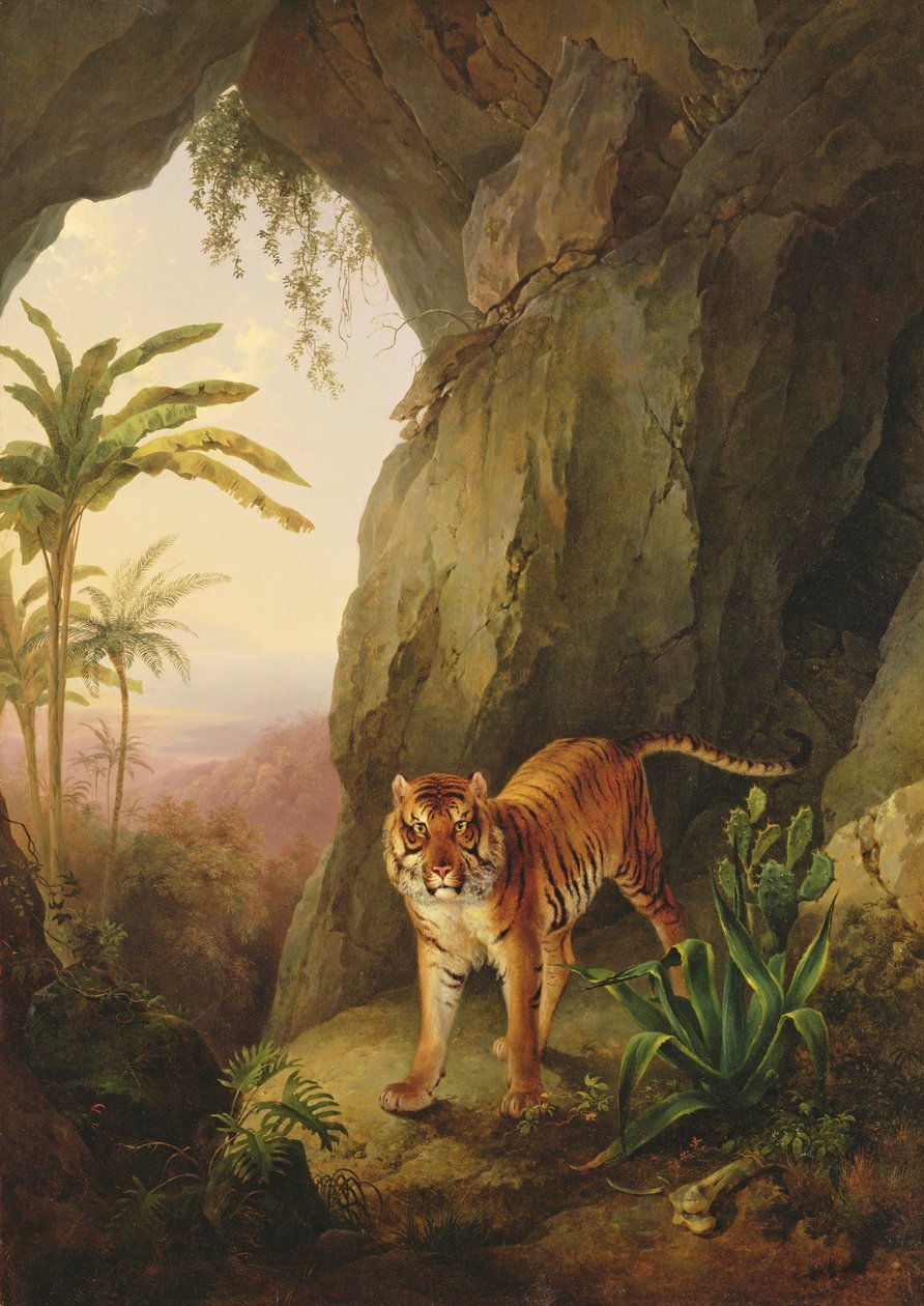 Tiger in a cave by Jacques-Laurent Agasse