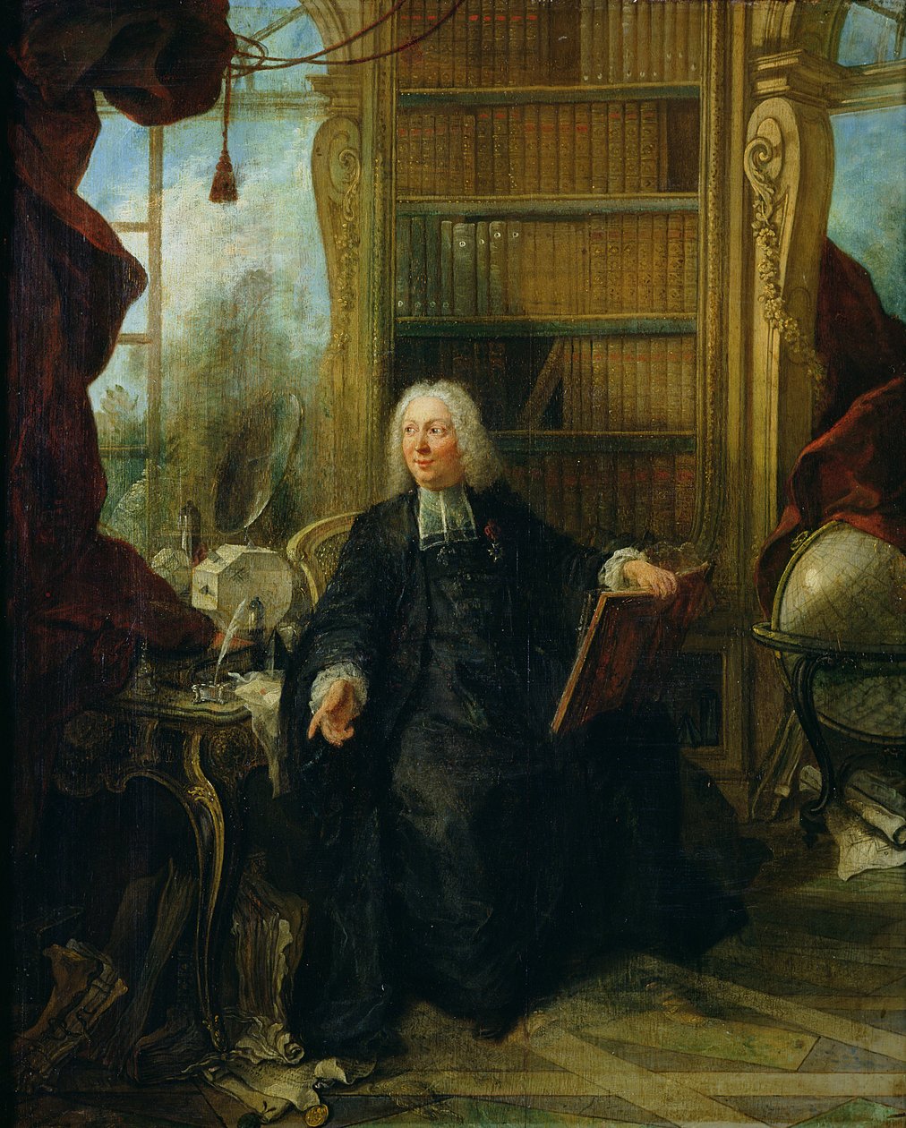 Abbot Nollet in his study, in chateau de la Muette optical pavilion by Jacques de Lajoüe