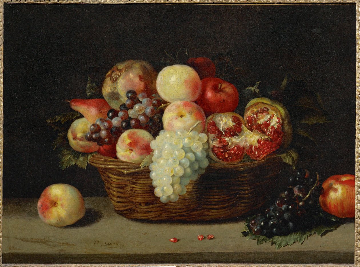 Basket with Pomegranate, Peaches and Grapes by Jacques (attr. to) Linard