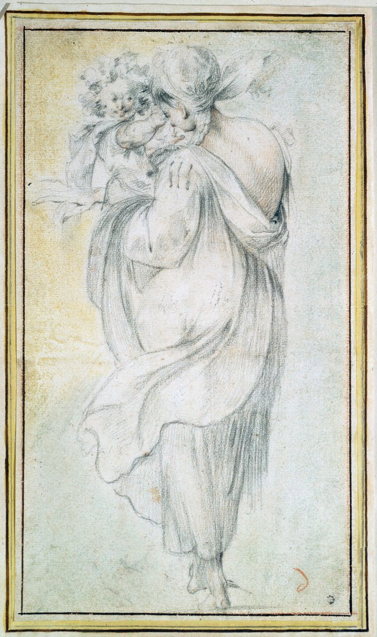 Gypsy with a Child - Sanguine, Black and White Chalk on Paper by Jacques Bellange (Early 17th Century) by Jacques Bellange