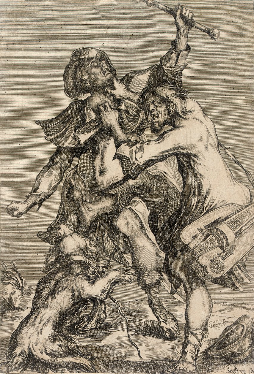 Hurdy-Gurdy Player Attacking a Pilgrim by Jacques Bellange