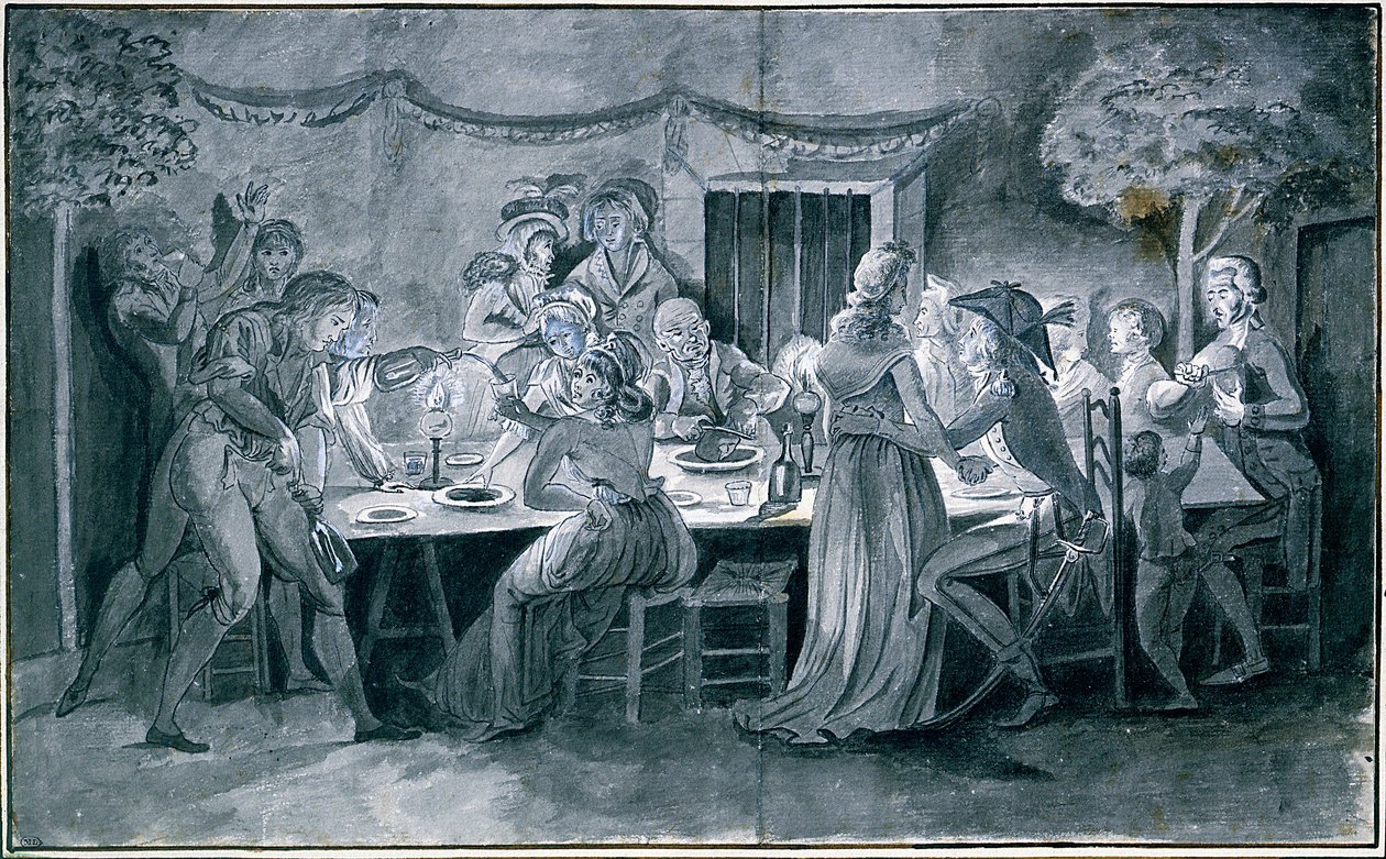 Wedding Dinner During the Revolution Drawing by Jacques Bertaux (1745-1818) Paris by Jacques Bertaux