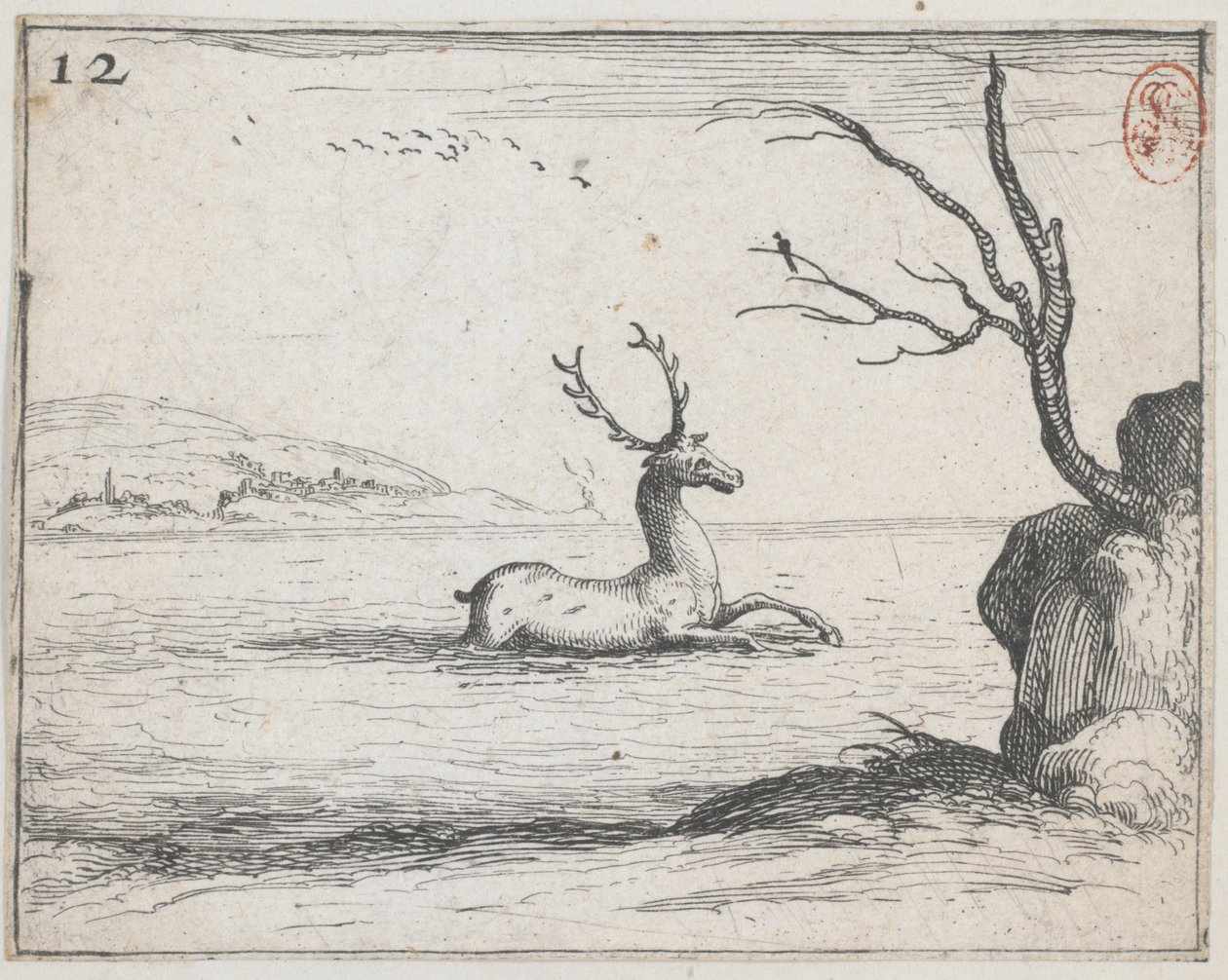 A Stag in the Water, No. 12 from the Series by Jacques Callot