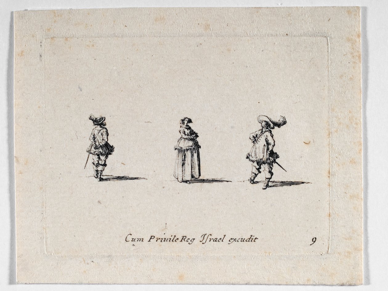 A Lady with Arms Folded, and Two Cavaliers by Jacques Callot