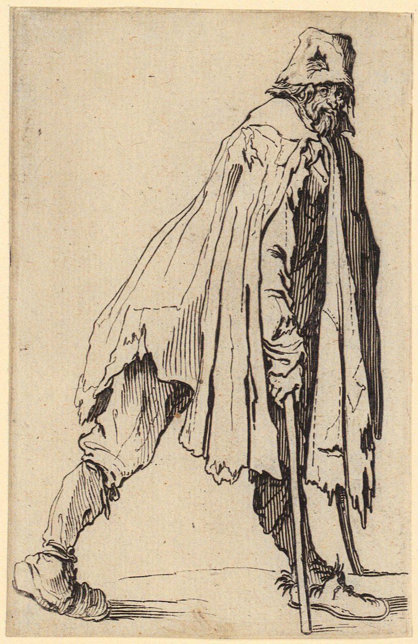 Beggar with Crutches and Hat, Sheet 4 from the Series "The Beggars" by Jacques Callot