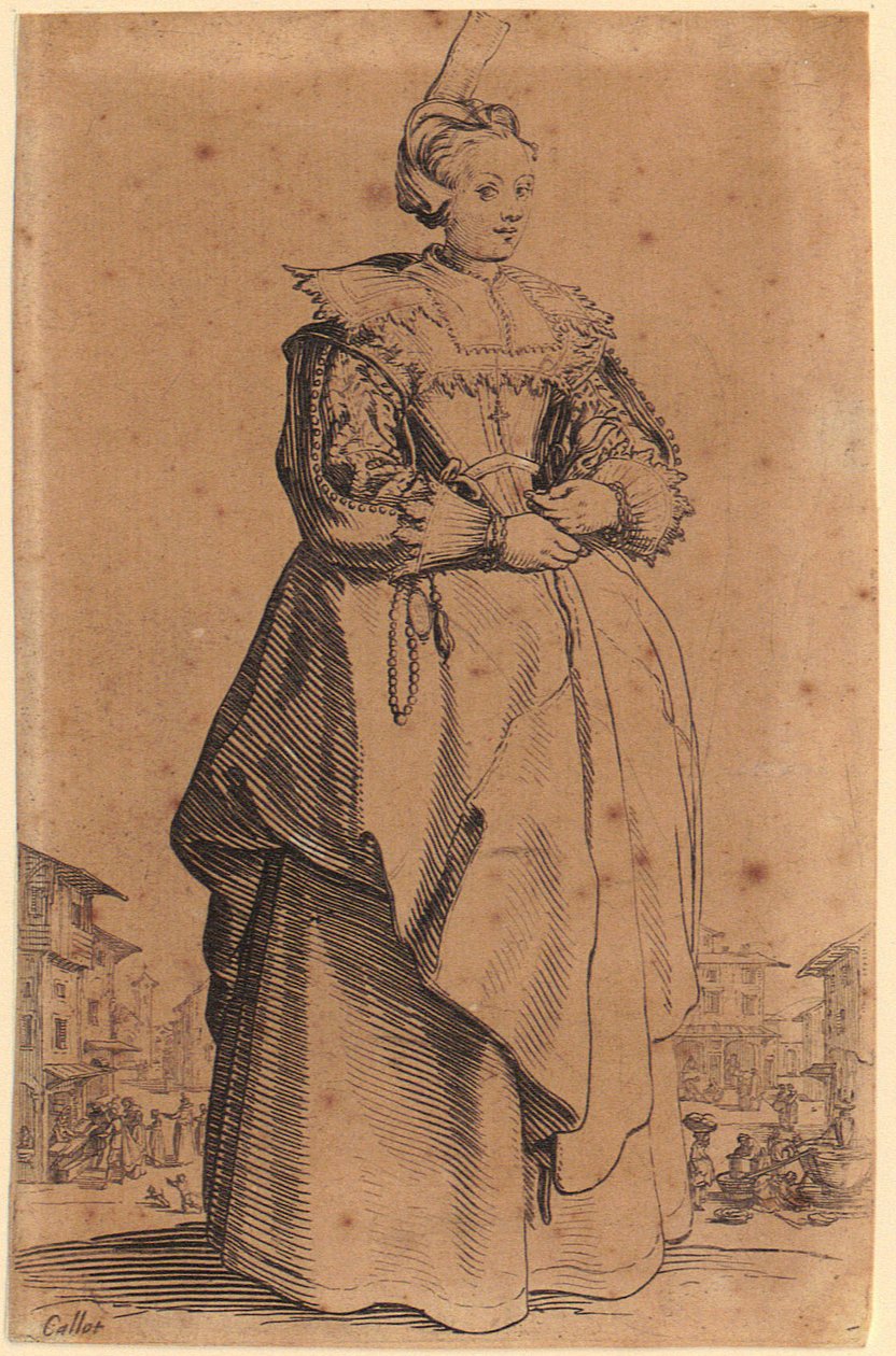 Lady with Headdress, Plate 1 from the Series “The Nobility” by Jacques Callot