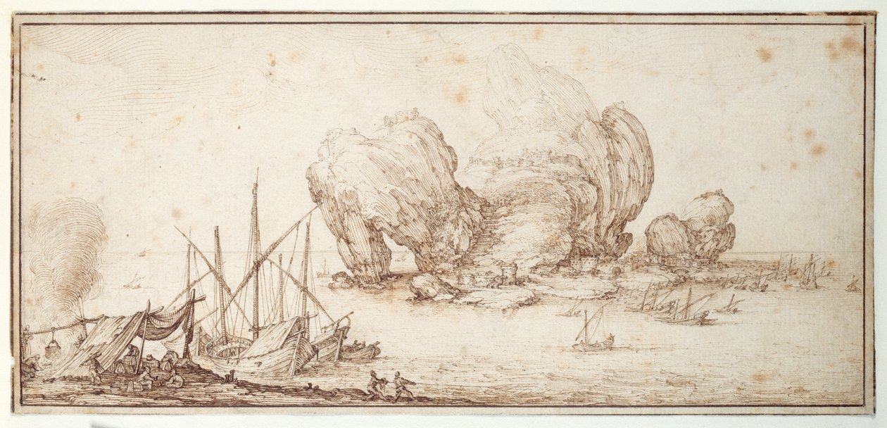 Fantastic Rocks, Fortified. Shipping. Mariners Bivouac in Sight of ...
