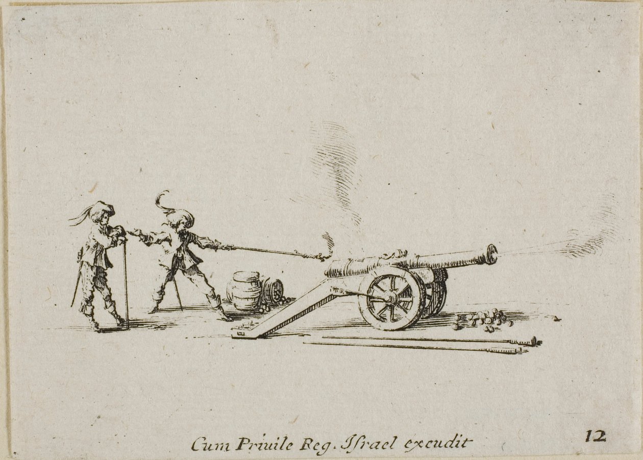 Firing the Canon, Plate Twelve from The Military Exercises by Jacques Callot