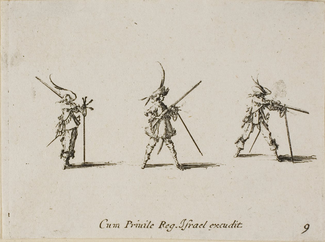Firing the Musket, plate nine from The Military Exercises by Jacques Callot