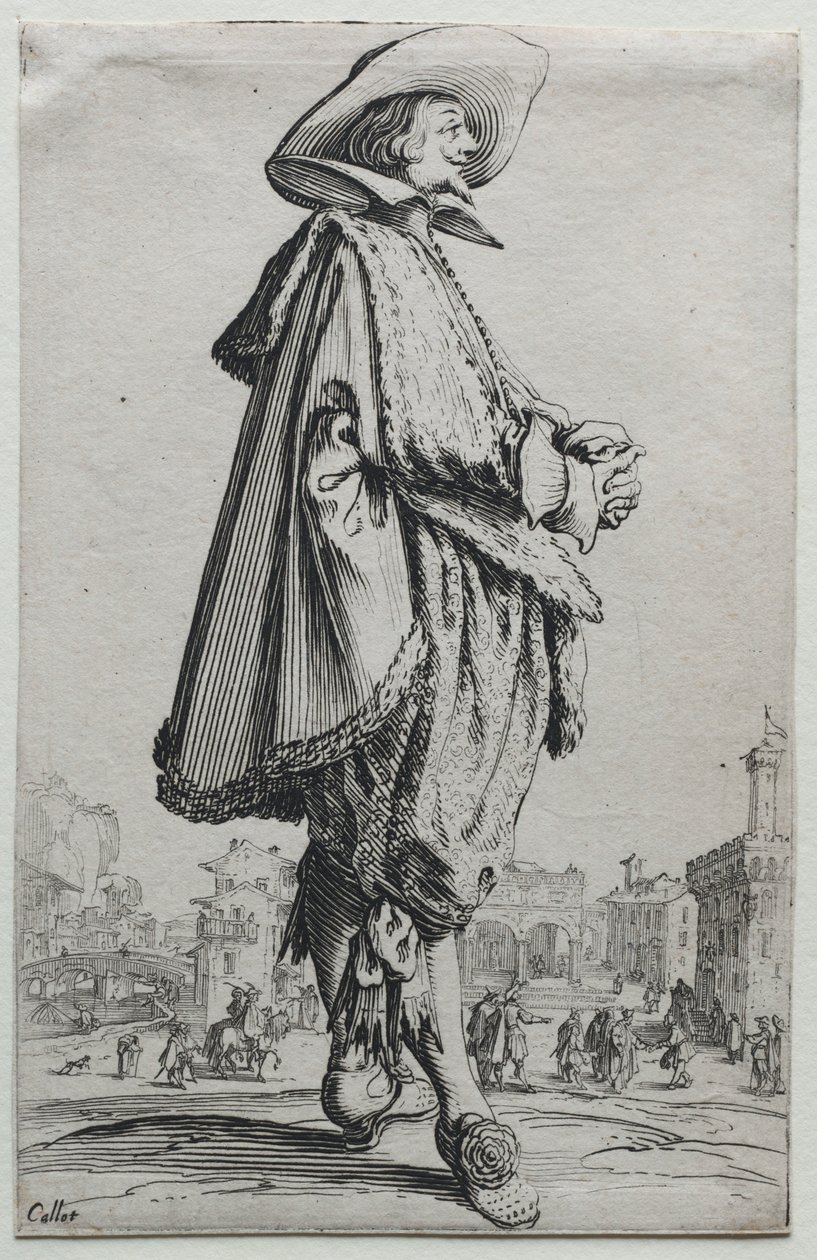 Gentleman Standing in Profile with Clasped Hands by Jacques Callot