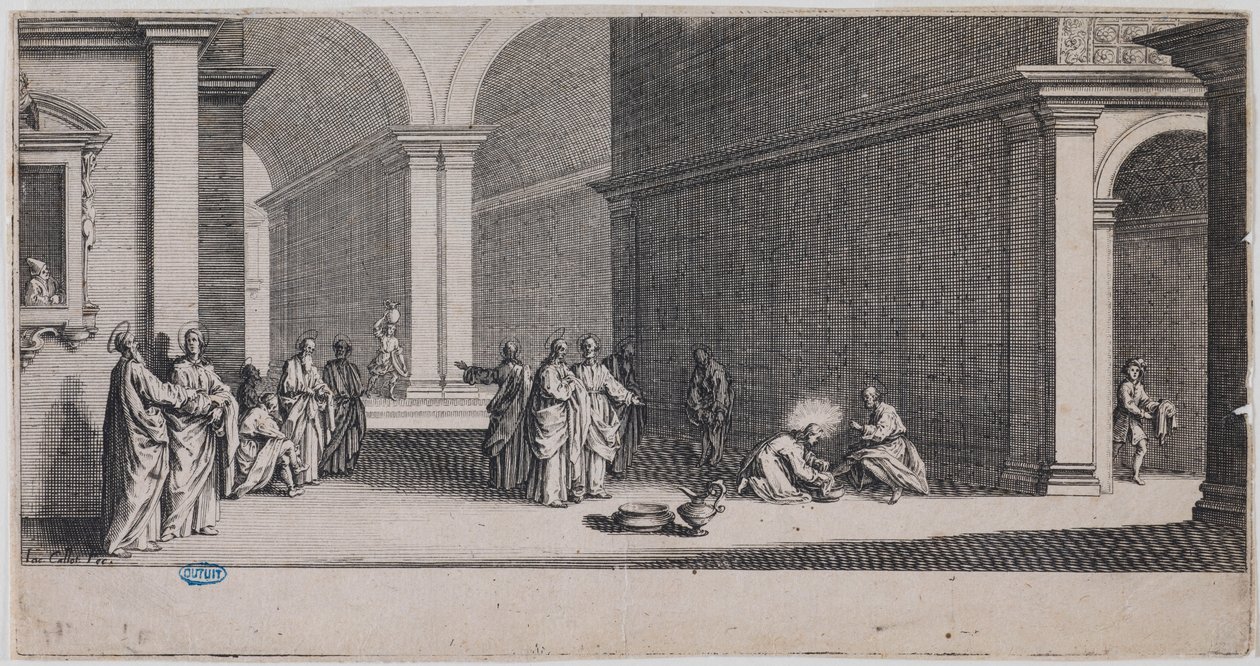 The Great Passion, The Washing of the Feet. First Number of a Suite of 7 Pieces (Lieure 281, Meaume 12) by Jacques Callot