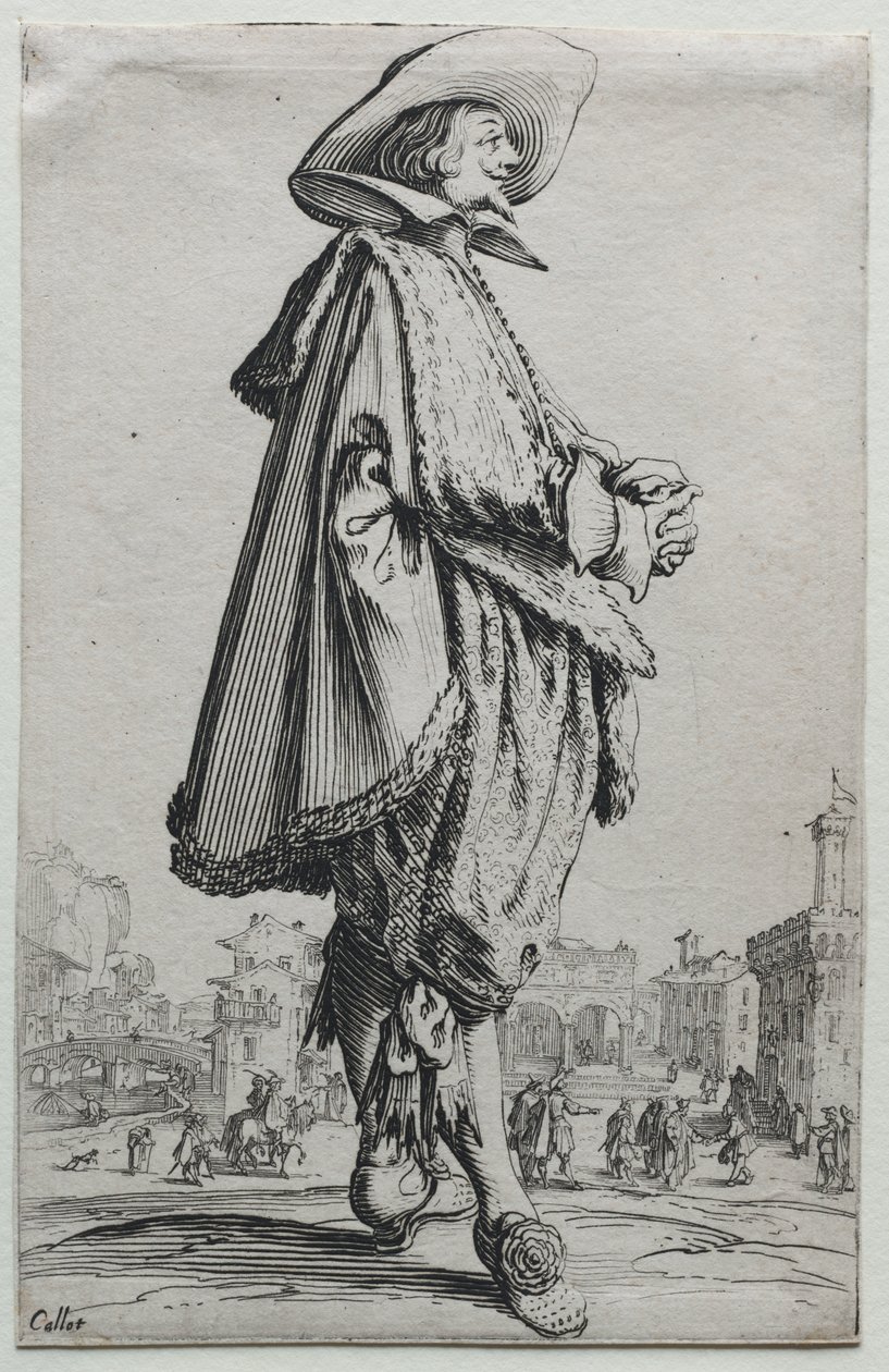 La Noblesse: Gentleman Standing in Profile with Clasped Hands by Jacques Callot