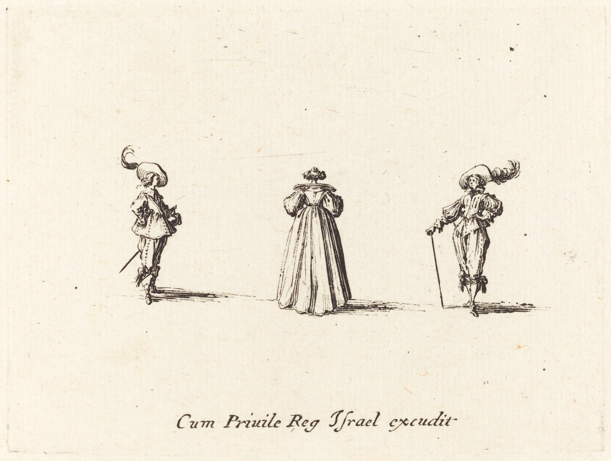 Lady Seen from Behind, and Two Gentlemen, Probably 1634 by Jacques Callot