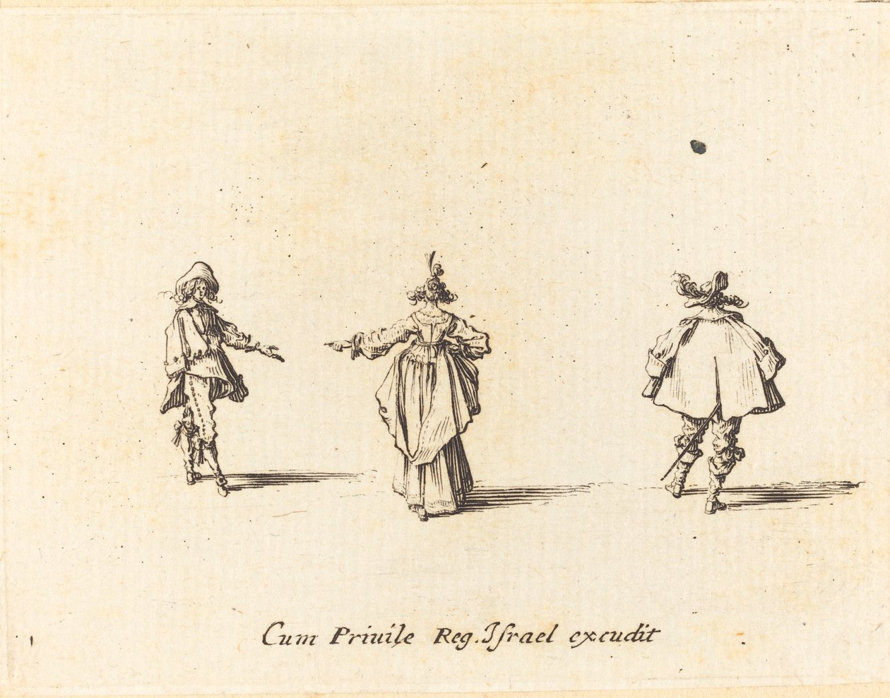 Lady with Outstretched Arm, Seen from Behind, and Two Gentlemen by Jacques Callot