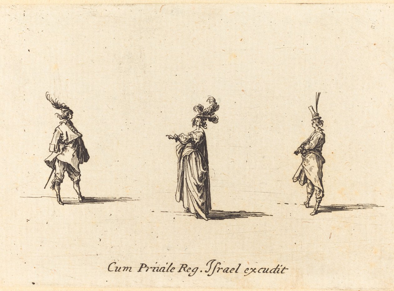 Lady with Plumed Hat, and Two Gentlemen by Jacques Callot