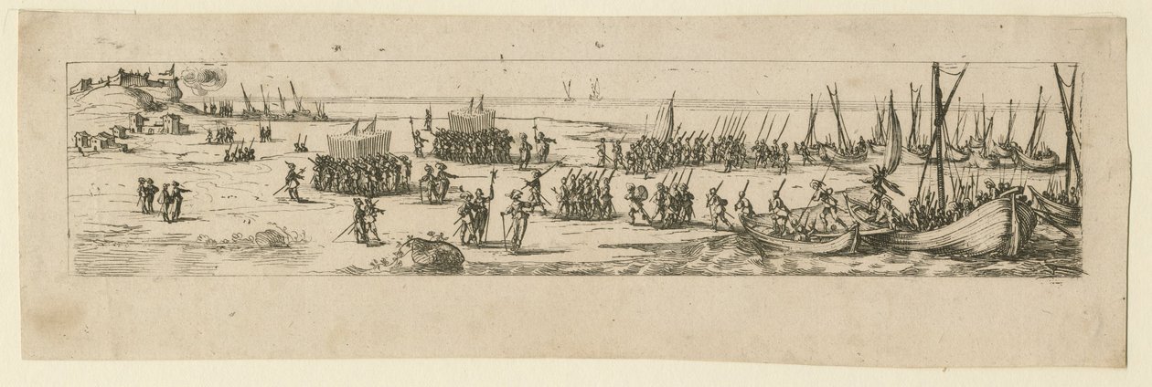 Landing of troops at the siege of La Rochelle by Jacques Callot