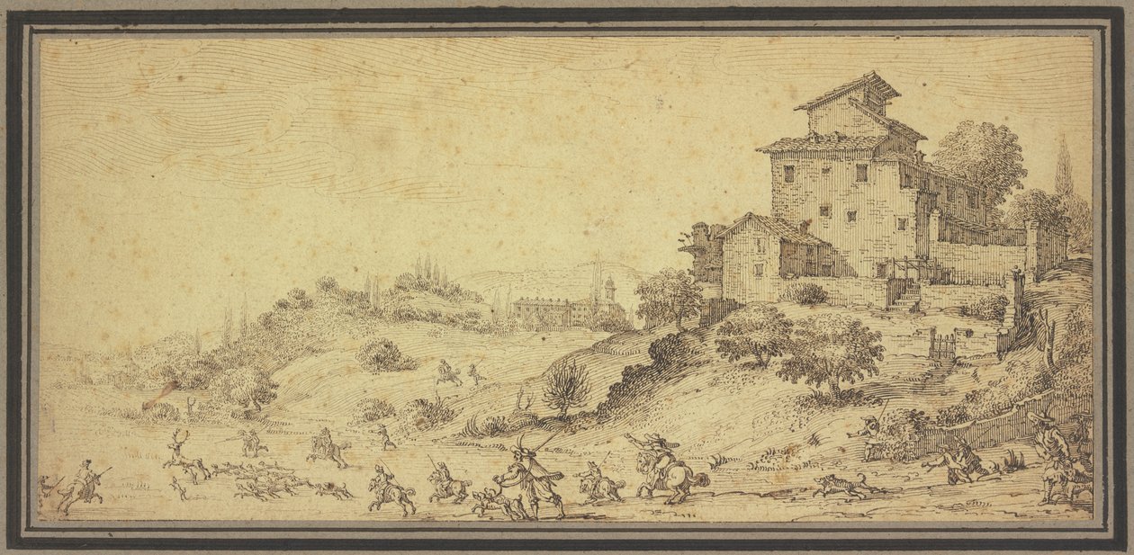 Landscape with Stag Hunt by Jacques Callot