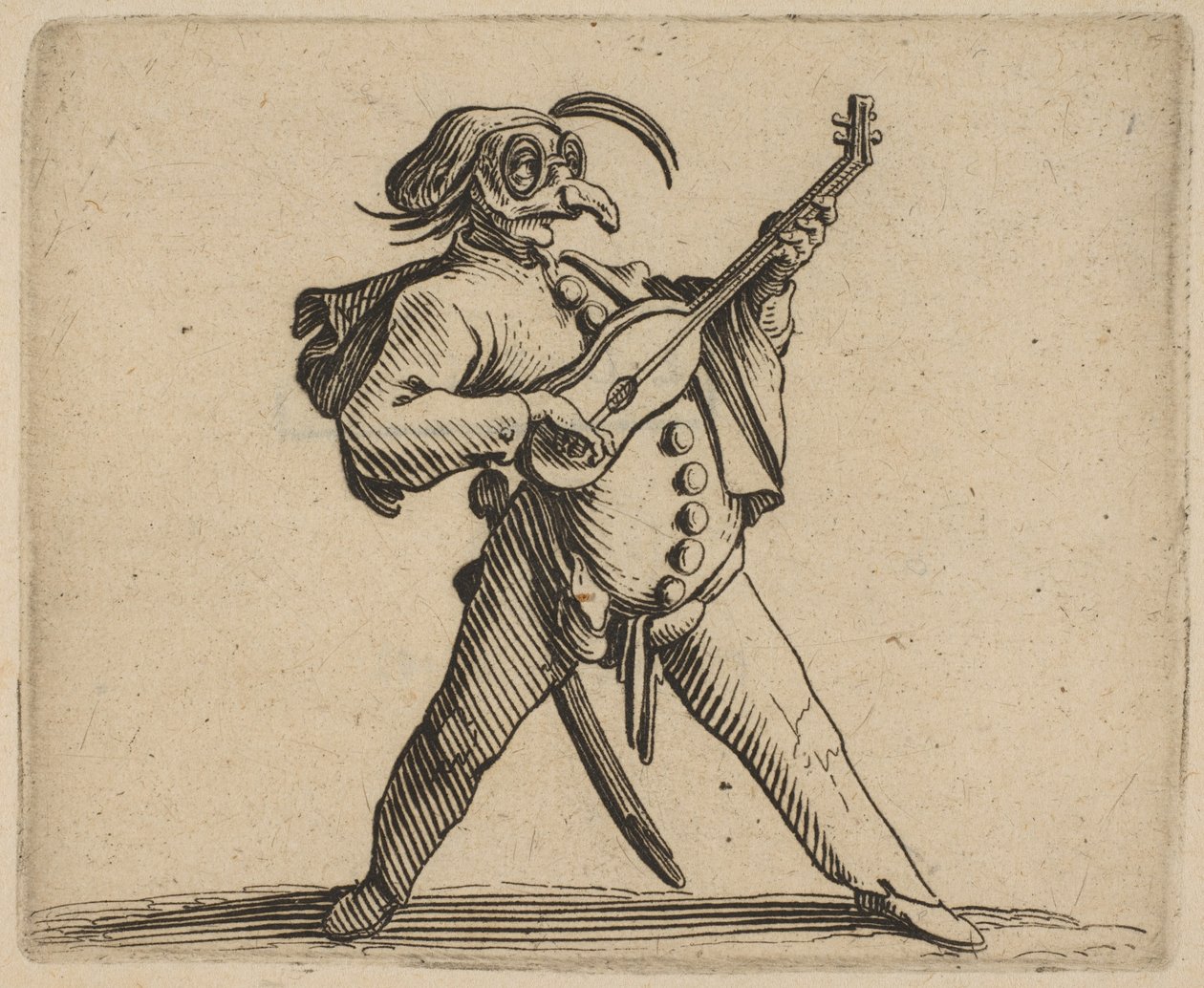 Le Comédien Masqué Jouant de la Guitare The Masked Comedian Playing the Guitar by Jacques Callot