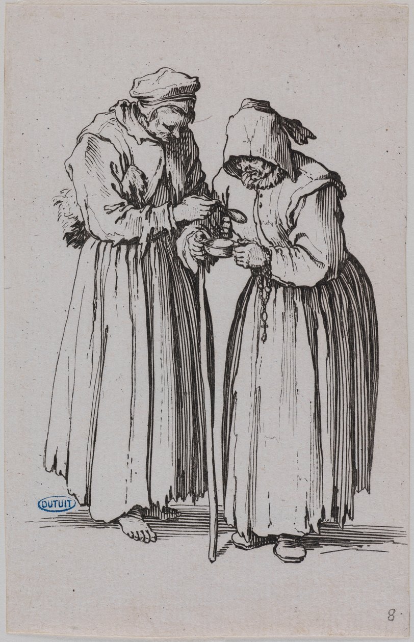 The Beggars, the Two Beggar Women. Eighth number of a set of 25 pieces (Lieure 486, Meaume 692) by Jacques Callot