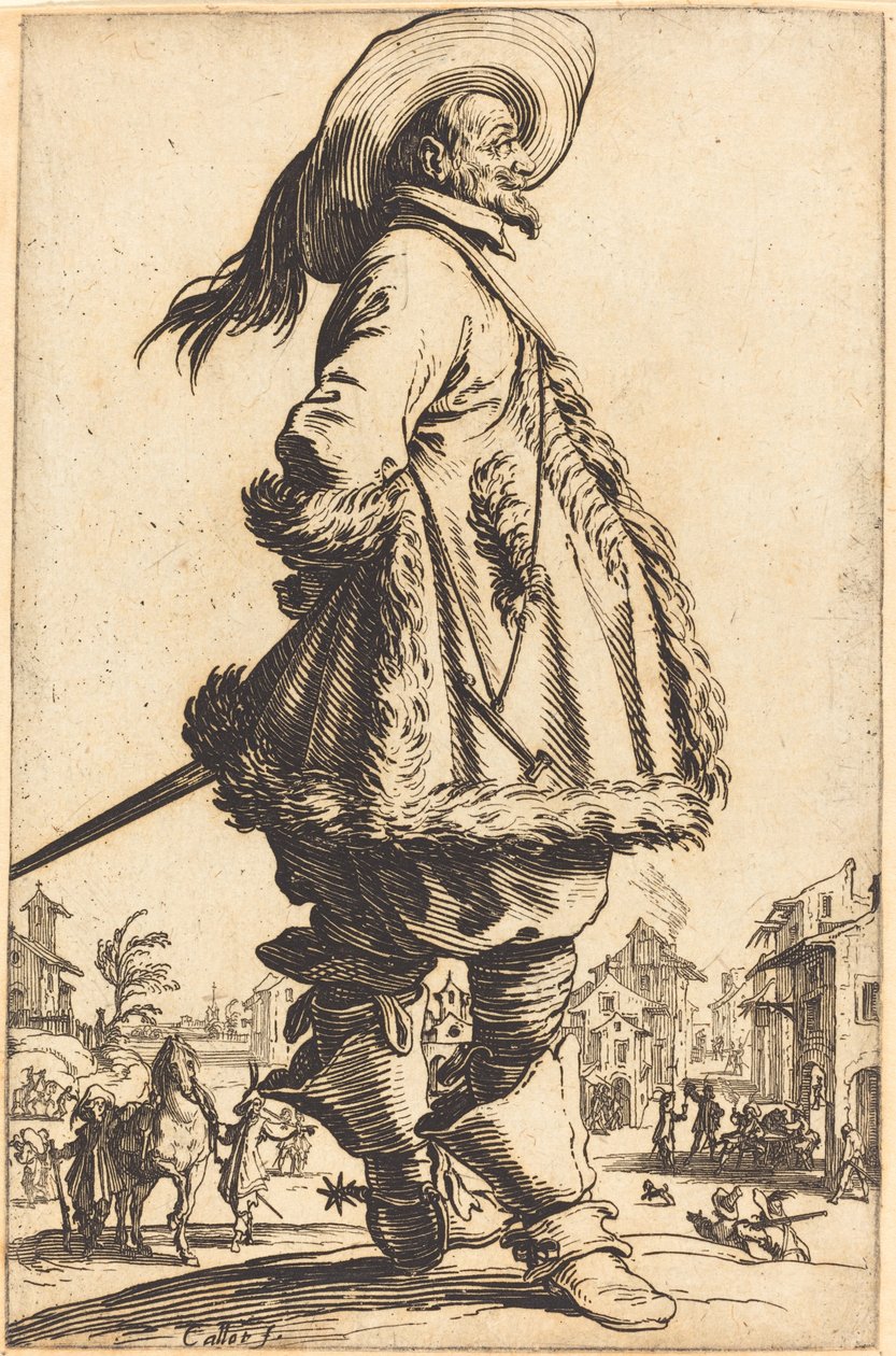 Noble Man with Mantle Trimmed in Fur, Holding his Hands Behind his Back by Jacques Callot