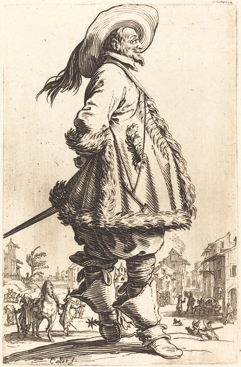 Noble Man with Mantle Trimmed in Fur, Holding his Hands Behind his Back by Jacques Callot