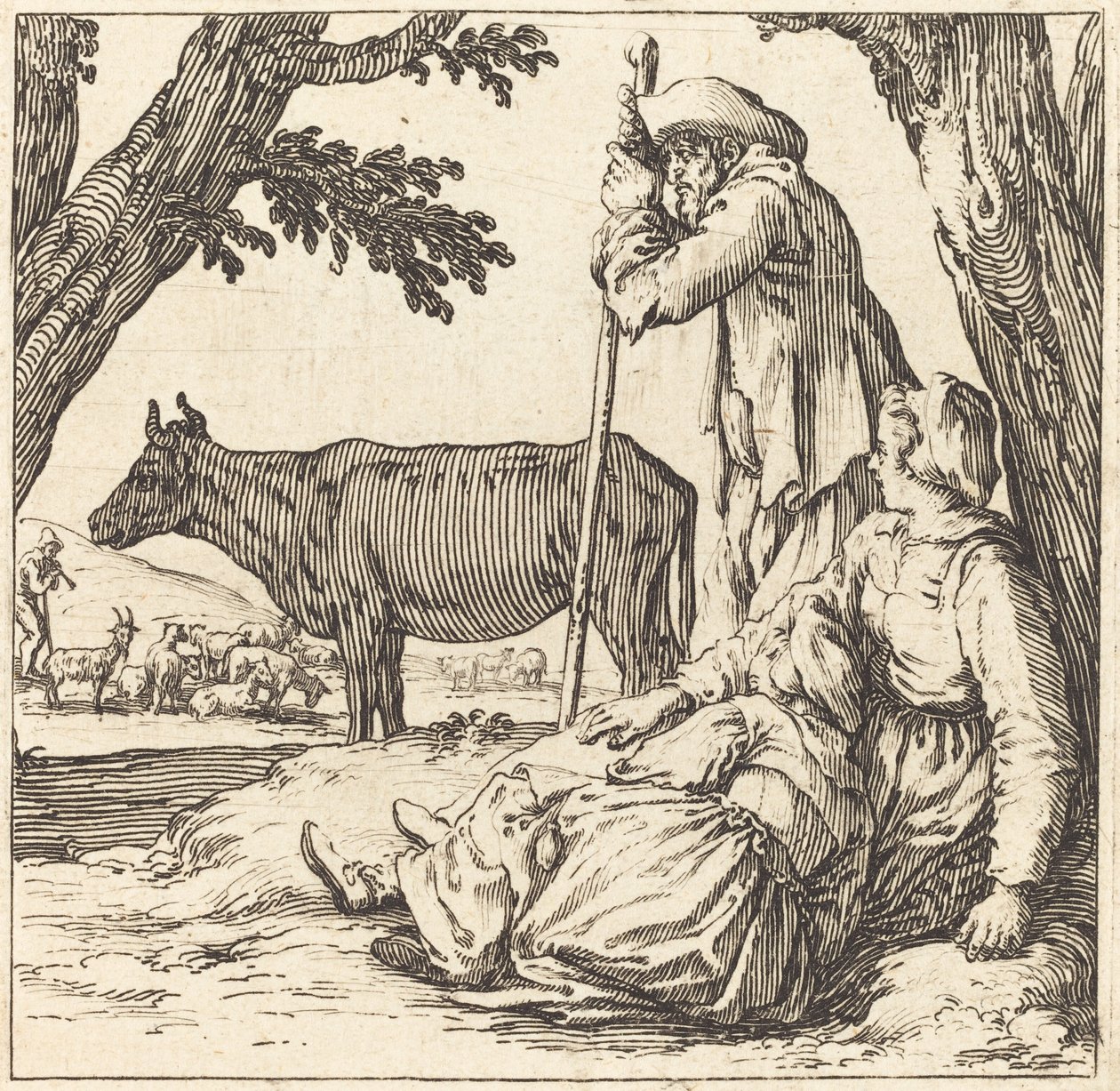 Peasant Couple with Cow by Jacques Callot