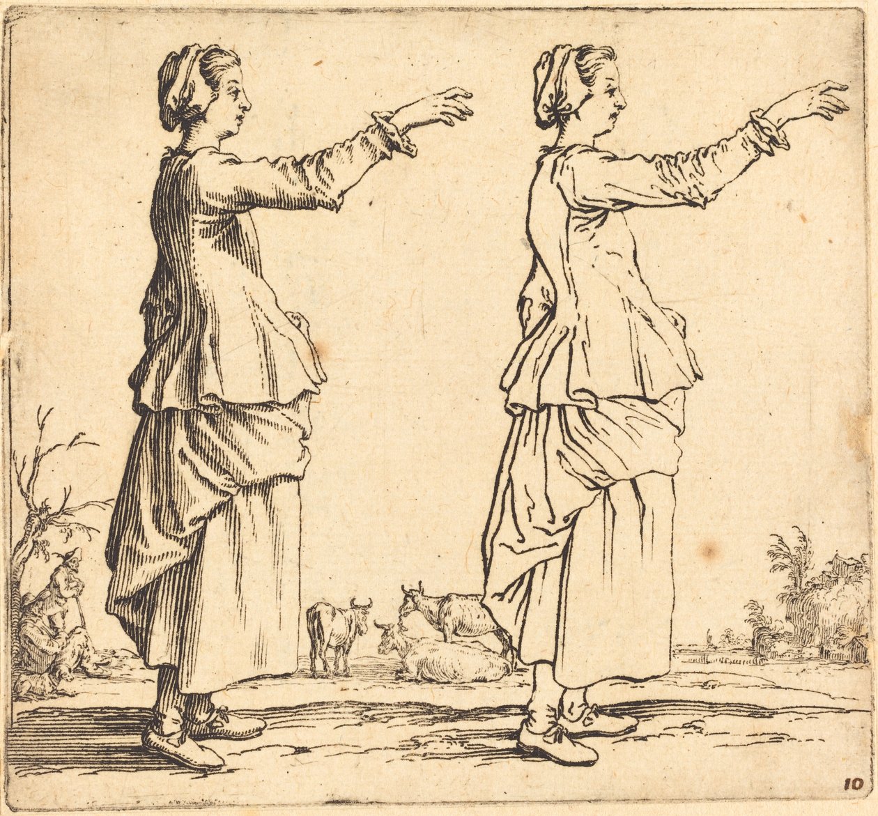 Peasant Woman, in Profile, Facing Right, with Arm Extended by Jacques Callot
