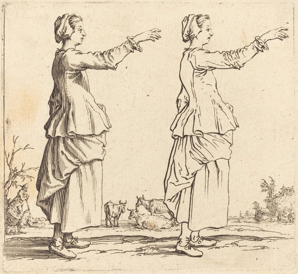 Peasant Woman, in Profile, Facing Right, with Arm Extended by Jacques Callot